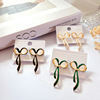 Retro enamel with bow, silver needle, earrings, new collection, wholesale, french style, Chanel style, silver 925 sample