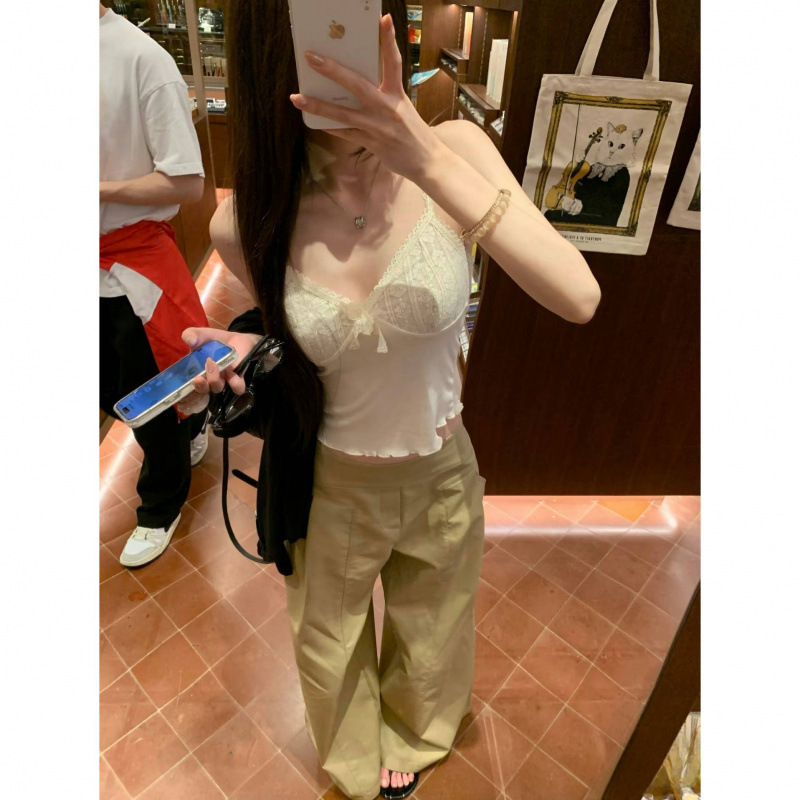 新款设计感慵懒风直筒卡其宽松阔腿裤卡其色裤子其它丝光|undefined