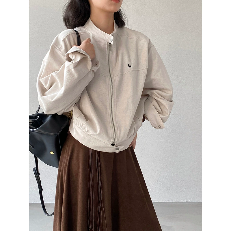 【福利款 不退换】江左 工装风小狗刺绣短外套女25秋夹克上衣1675