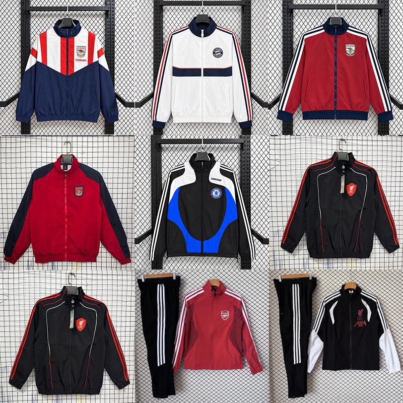 2627 Premier League Chelsea Spring, Autumn and Winter Jacket Long-Sleeved Retro Windproof Hooded Windbreaker Manchester City Football Training Uniform