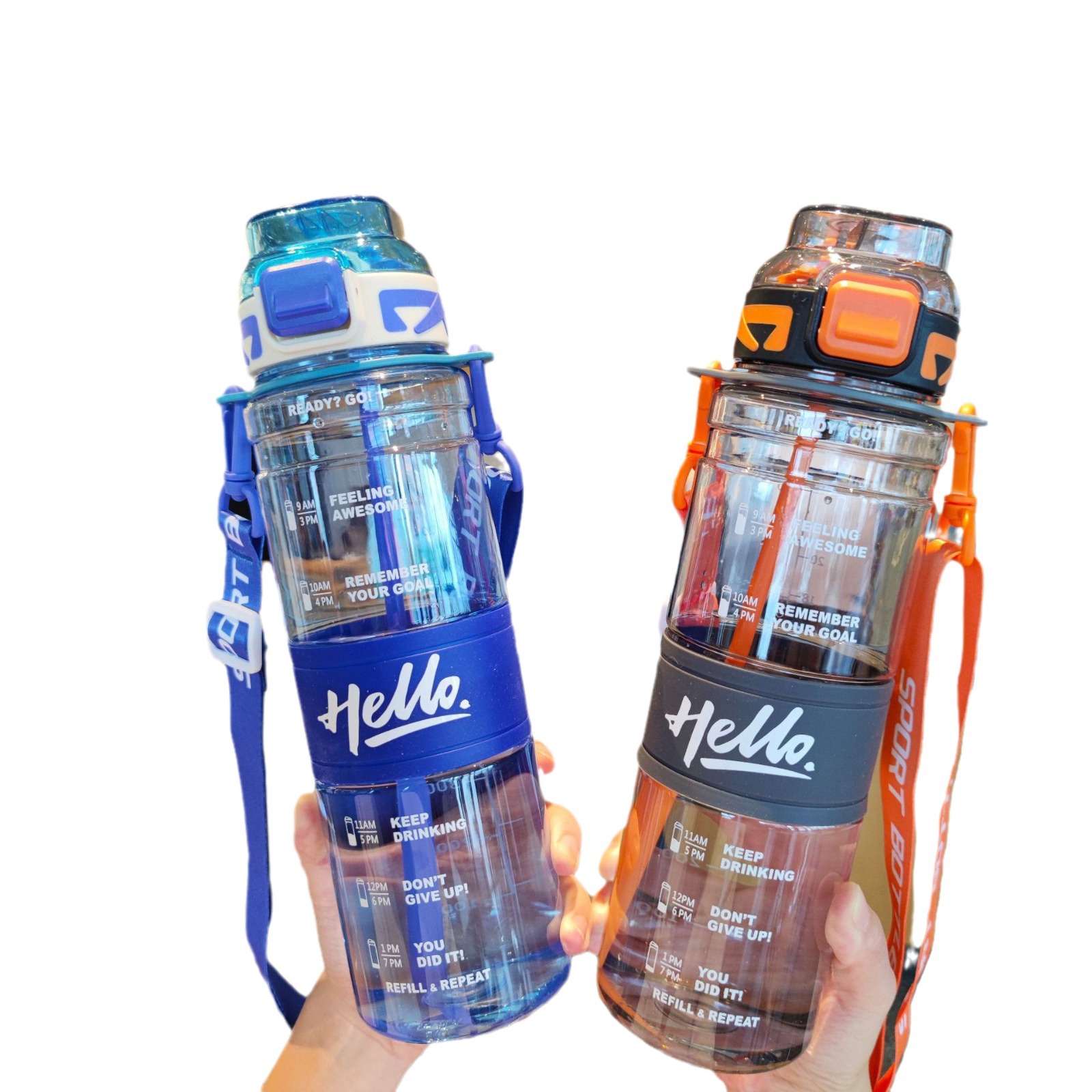 Venta al por mayor correa de hombro portátil de verano paja de pico de pato taza de agua de plástico hervidor transparente de aspecto alto comercio electrónico transfronterizo 1000ml