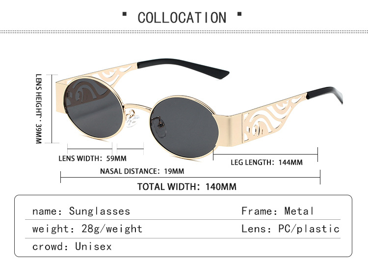 Neue Retro-Mode Punk runden Rahmen Sonnenbrille Metall hohlen Gläsern Beine Sonnenbrille grenzüberschreitende Brille Männer und Frauen trendy cool_voghion.com