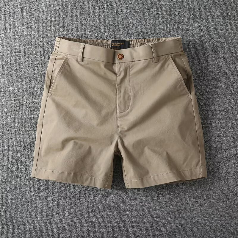 Summer Men's Casual Four Shorts Men's Trendy Shorts Elastic Waist Workwear Solid Color Thin Versatile Slim Straight Mid-Pants