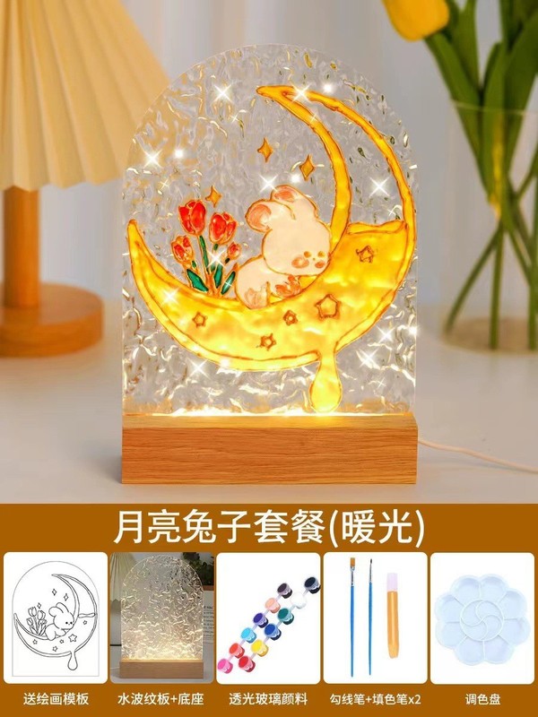 建国記念日手作り diy ガラス絵画ナイトライト材料パッケージ水の波紋透明アクリル板子供の手描きギフト|undefined