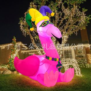 6ft Carnival Inflatable Flamingo with Crown Necklace Outdoor Courtyard Decorative LED Light Cartoon Air Model Toy