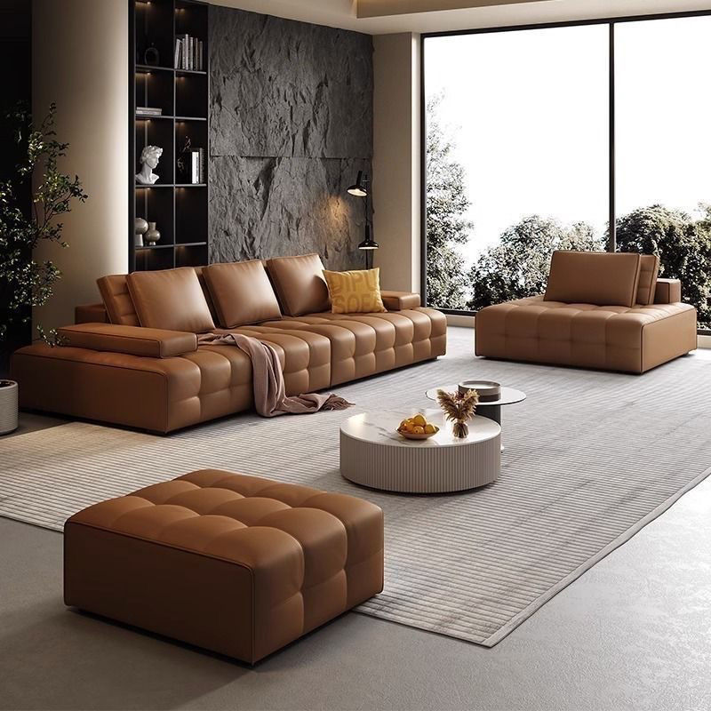 High-end Italian Normcore Lawrence Straight Leather Sofa Living Room Small Apartment Designer Leather First Layer Leather Sofa