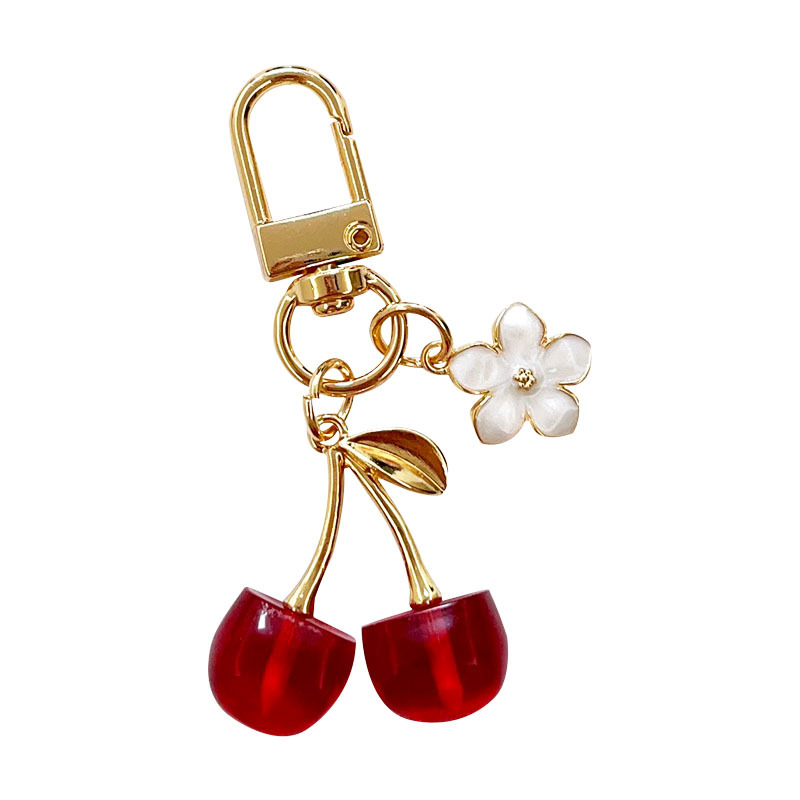 Portachiavi con ciondolo a ciliegia vintage, grazioso accessorio per studenti, squisita catena decorativa con frutto 3D rosso di alta gamma._voghion.com