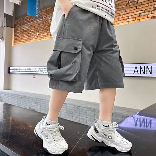 Boys' 5-pocket shorts summer thin model middle and large children summer work style pants street style boys summer casual pants