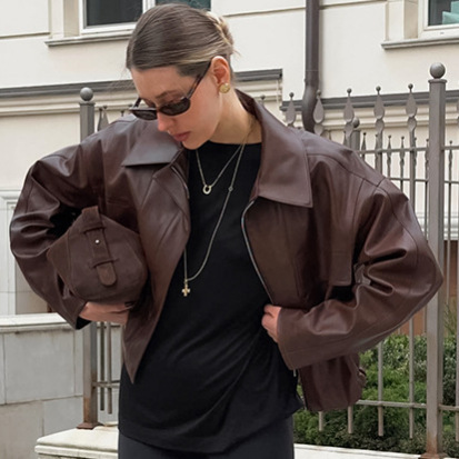 American Retro Motorcycle Style Leather Jacket for Women, High-End Design, Versatile, Trendy, Loose, Short Bomber Jacket American Retro Motorcycle Style Leather Jacket for Women, High-End Design, Versatile, Trendy, Loose, Short Bomber Jacket