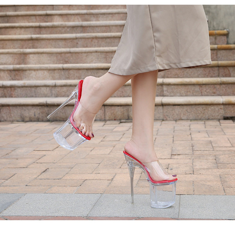 Sandal nữ cao gót siêu cao gót mảnh đế platform trong suốt mũi cá — Màu hồng, Màu trắng, Màu đen, Màu đỏ chi tiết 25