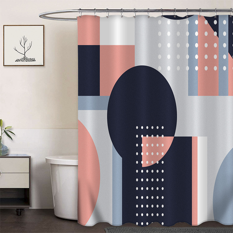 Cortina de ducha de poliéster impresa con hebilla de cortina de ducha de plástico baño cuarto de baño cortina de partición impermeable a prueba de moho