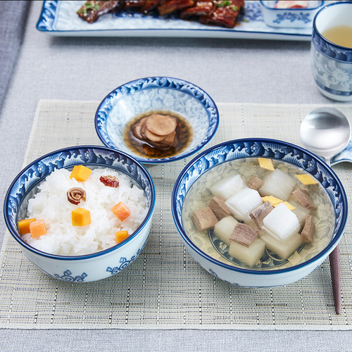 4中式碗青花瓷碗餐具韩式碗家用饭碗汤碗汤面碗大汤盘带盖碗