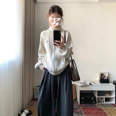 半高领慵懒风毛衣外套女早秋2025新款韩系设计感针织上衣秋冬外搭