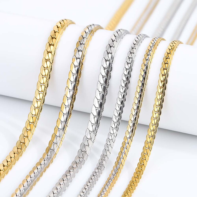 European and American Hip-Hop Stainless Steel Embossed Nk Chain Trendy Titanium Steel Flat Cuban Chain Vacuum Electroplated Titanium Steel Clavicle Chain