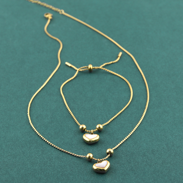 cute fresh platinum necklace and bracelet heart-shaped stainless…