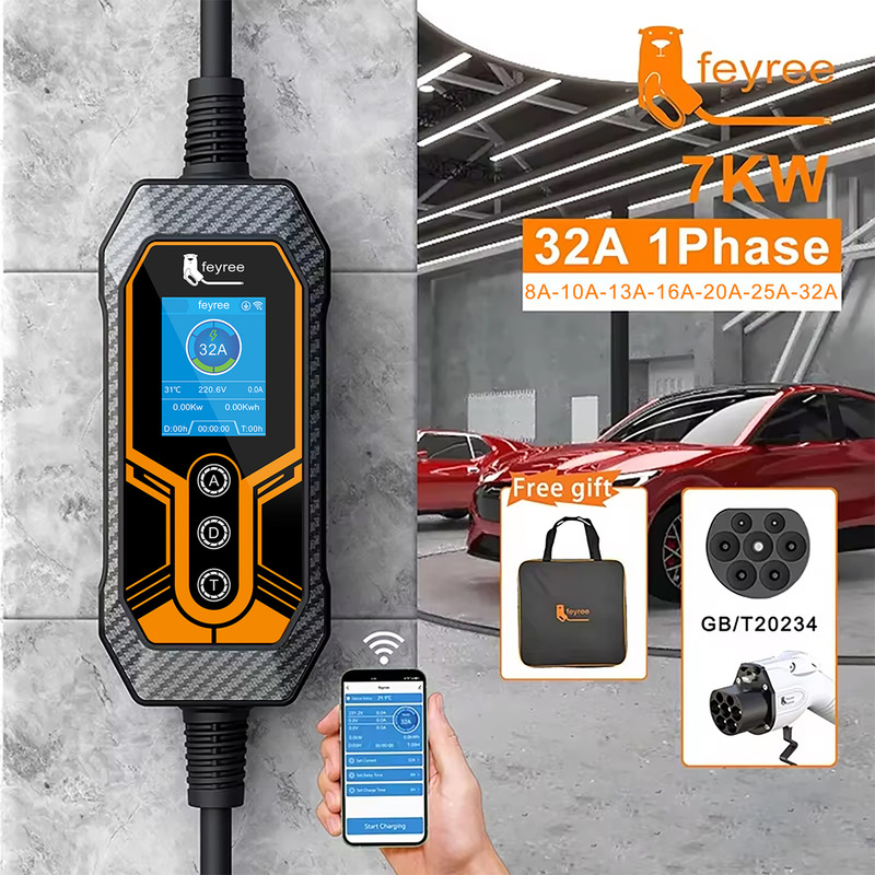 Charging Pile with App, New Energy Vehicle Charger, On-Board Charger, Ac National Standard, Adjustable Charging Gun, App Portable