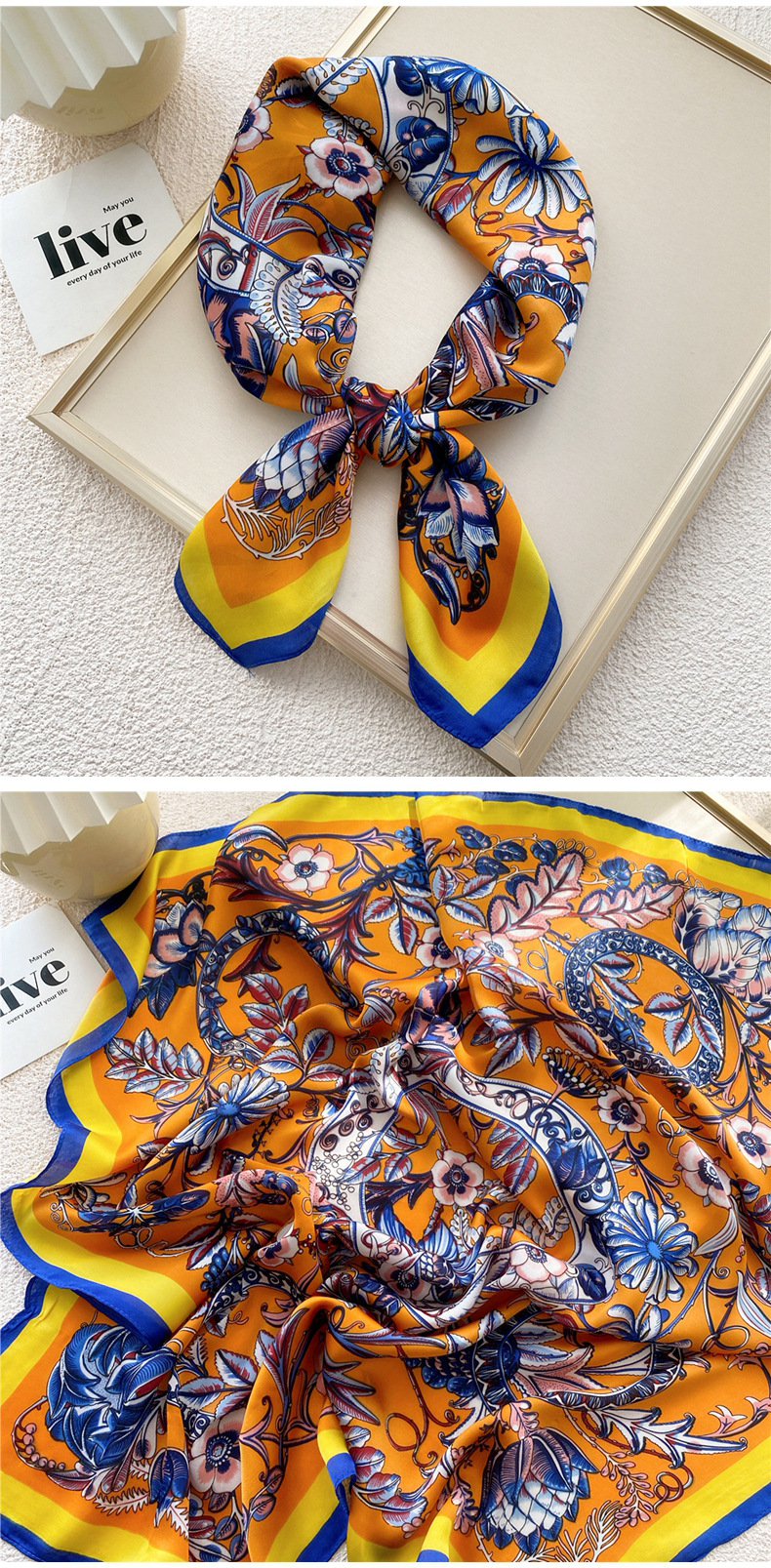 50g Weight Silk Scarf Classification Travel Occasion Silk Material Unisex Gender Printing Design Sweet Style Grey, Red, Green, Blue, Yellow, Black Color Unisex Sweet Silk Printing Silk Scarf 25
