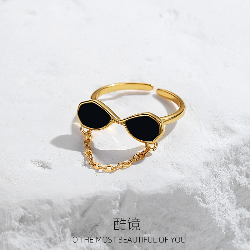 Amazon transfronterizo S925 anillo de gafas de sol de plata nicho femenino diseño de la cadena de diseño anillo de sentido europeo y americano popular