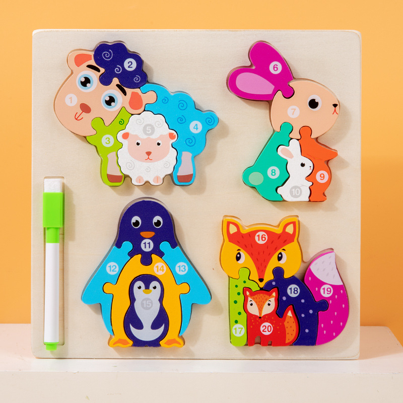 Puzzle de madera tridimensional de crecimiento tablero de dibujo dos en uno juguetes de bloques de granos para niños juguetes de madera de educación temprana