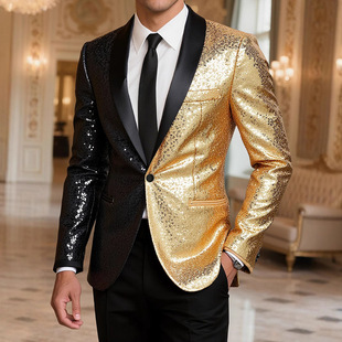 Cross-Border Men's Sequined Suit Jacket Banquet Stage Performance Shiny Suit Nightclub Singer Performance Clothing