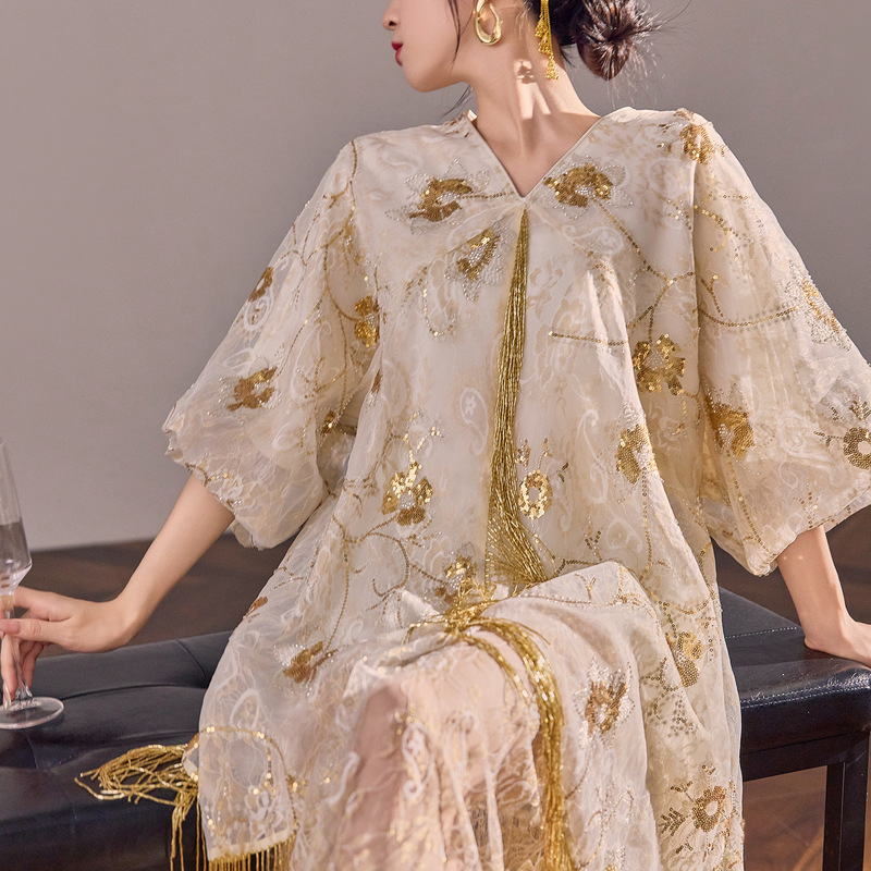 New Chinese-Style Dress for Petite Women, Very Beautiful, 2026 Summer New Chinese-Style Embroidered Lace Dress N6003
