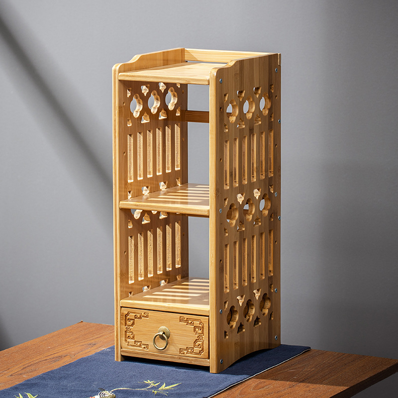 Estante de almacenamiento de escritorio pequeño Duobao Pavilion juego de té pantalla celosía decoración mesa de oficina estante de almacenamiento de té