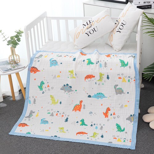 A type of cute cartoon-style pure cotton six-layer gauze baby bath towel with edge stitching, suitable for both boys and girls, baby bath towels for newborns, baby swaddling blankets