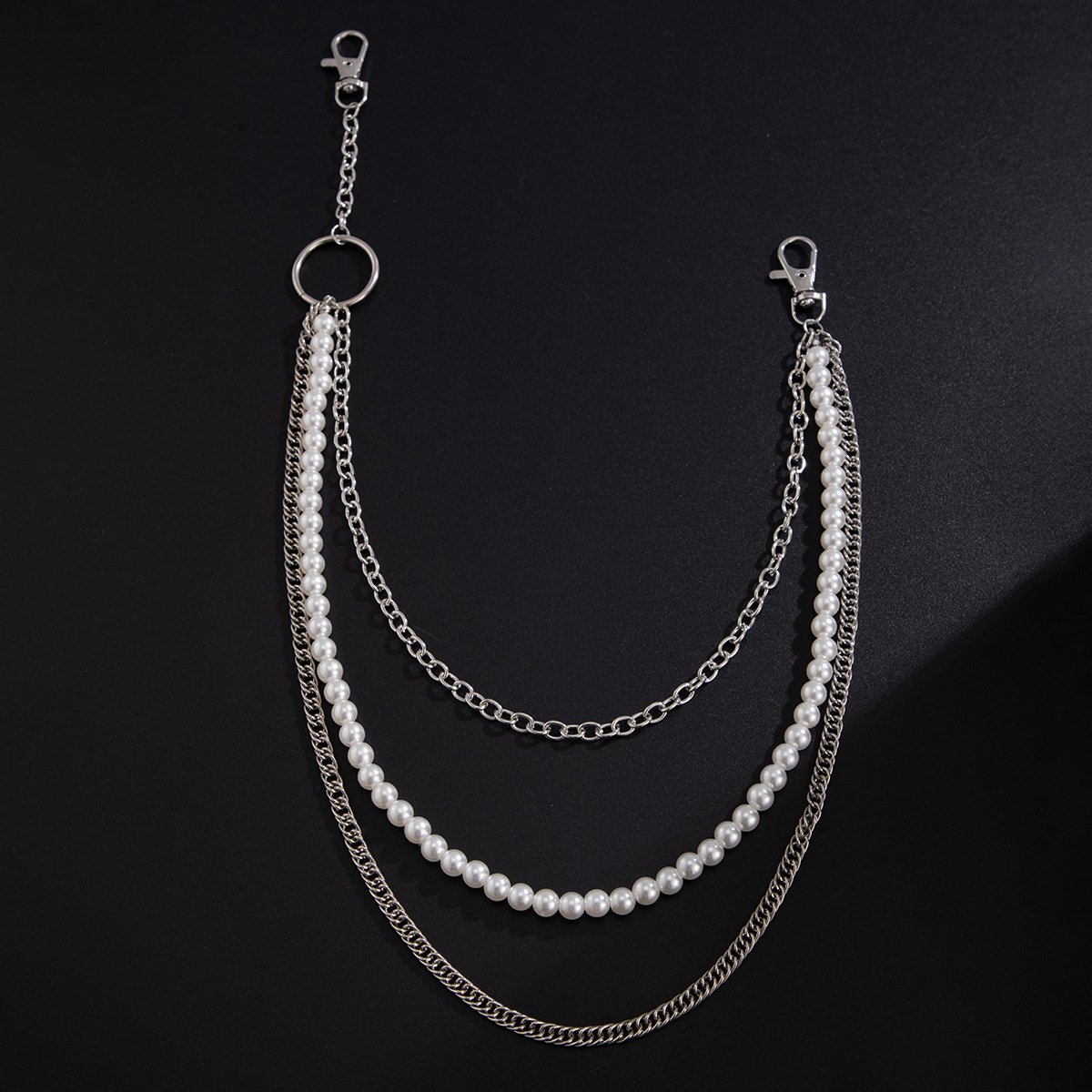 Unique Pearl Patchwork Pants Trendy High-End Hip-Hop Niche Jeans Waist Chain Men's High Street Accessories_voghion.com