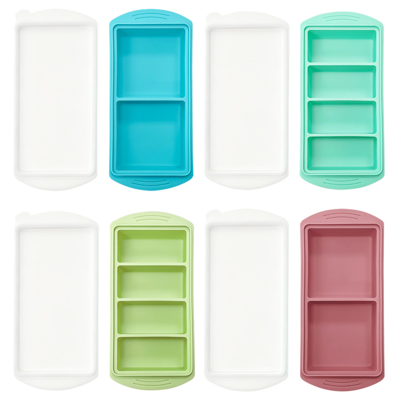 Transfronterizo de silicona gran molde de rejilla de hielo cuadrado con cubierta caja de alimentos suplementarios domésticos caja de congelación fácil de desmoldear caja de conservación de frescura de silicona
