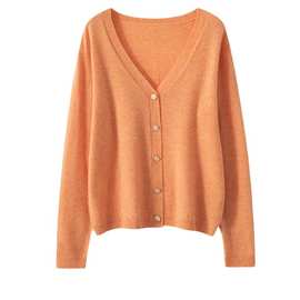 工厂定制新款羊绒女士长袖V领针织衫春秋针织开衫纯色毛衣