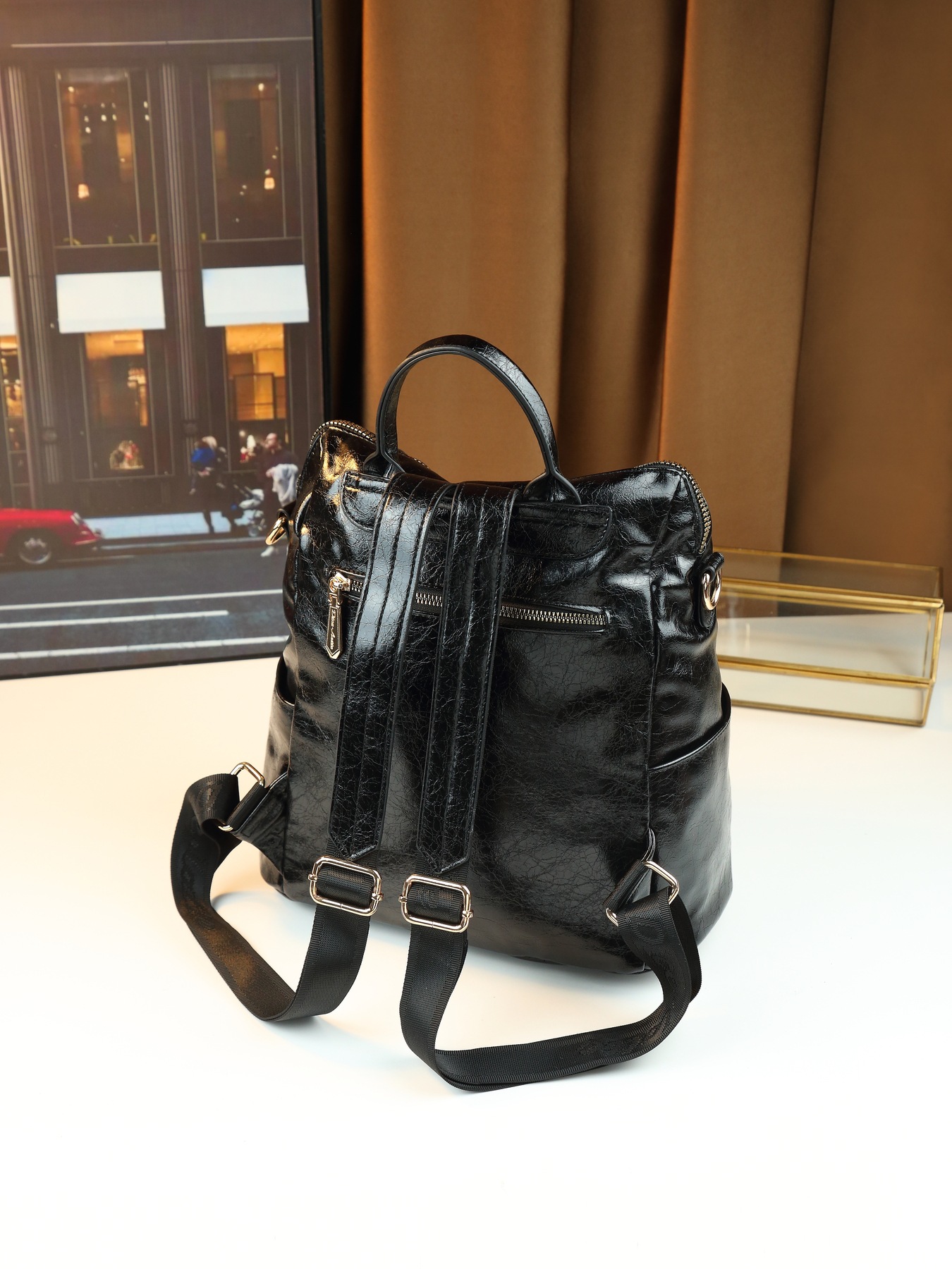 Women's Rhinestone Square Backpack Casual Shoulder Tote Bag_voghion.com