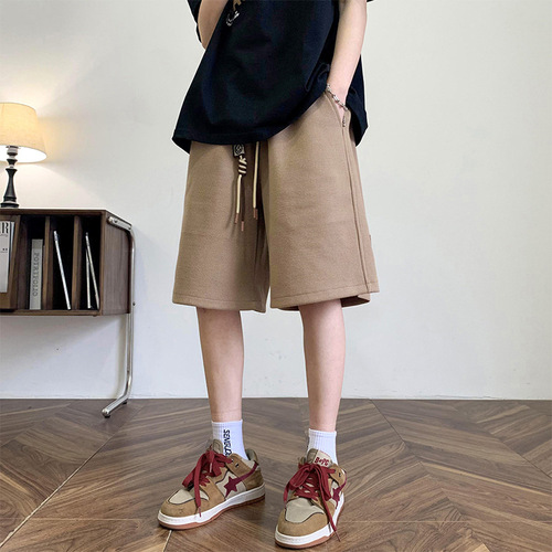 Men's Summer Thin Wafer Shorts, Loose Fit Large Size, Casual American Style Athletic Bottoms, 5-Inch Hem Male