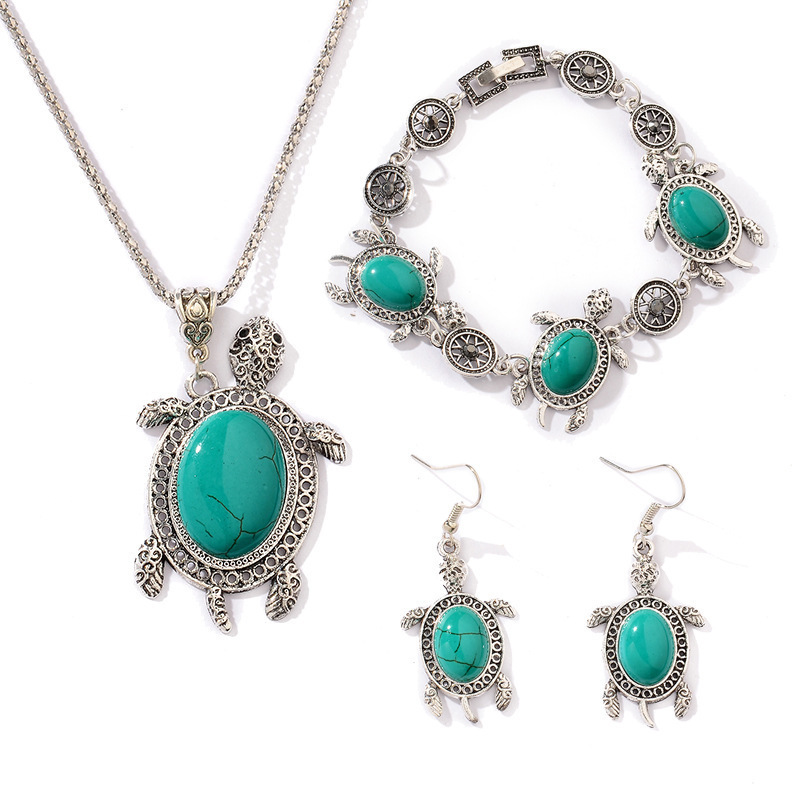 New fashion casual turquoise turtle suit retro exotic three piece jewelry_voghion.com