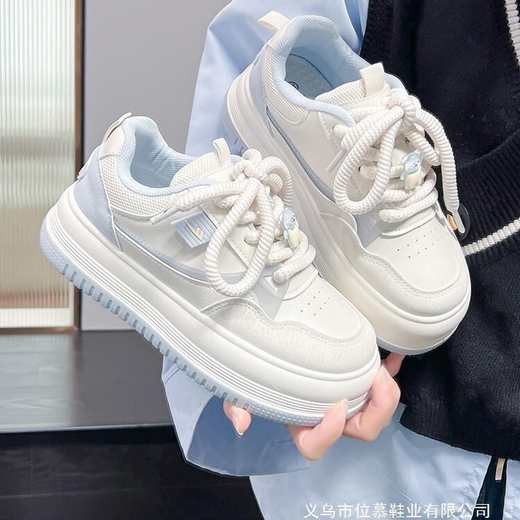 Pull Back Women's Shoes Thick-Soled White Shoes for Women 2025 New Autum Lightweight Soft-Soled Junior High School Students Sports Sneakers for Women