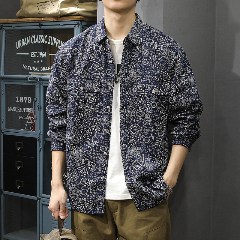 Autumn and winter fashion brand American cashew flower long-sleeved shirt men's loose all-match casual cotton shirt Ruan handsome workwear jacket