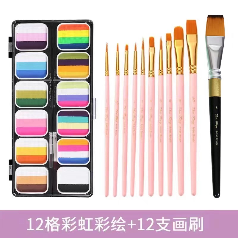 3012F-12 무지개 그림 + 10 매트 분필 + 1 와이드 헤드 브러시