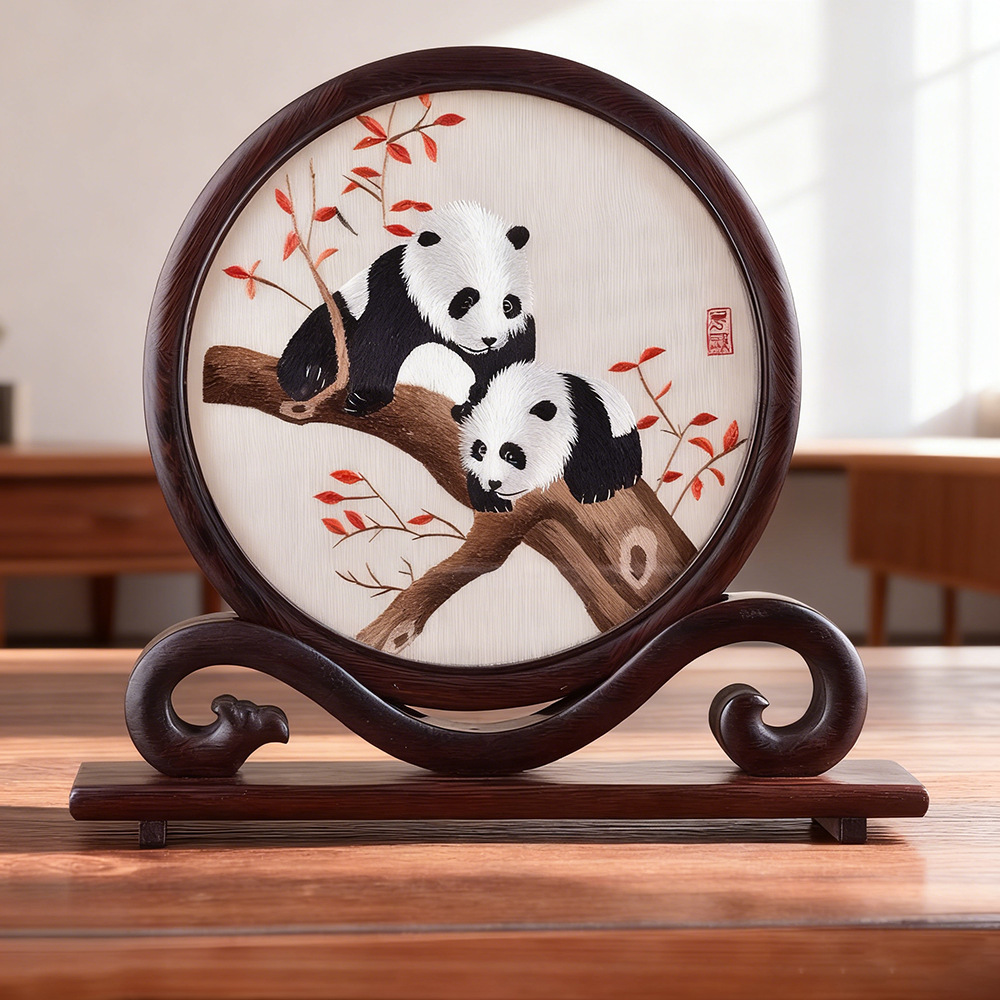 蜀绣双面绣屏风摆件四川旅游纪念品手工刺绣送老外中国风特色礼品