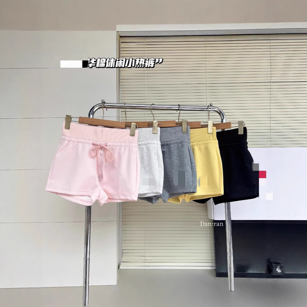 L家同款洋气美式风格华棉休闲小热裤3007抽绳绑带螺纹腰运动休闲