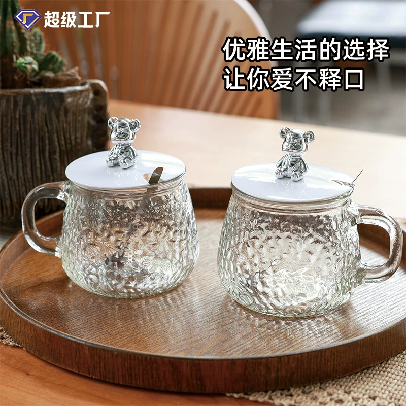 Стеклянная кружка с ручкой и крышкой, сувенирная кружка в виде медведя, для кофе, молока, завтрака, прозрачная чайная кружка