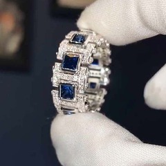 曹石工場直販フルスタッズレディースリング、女性用ライトラグジュアリースタイルフレンチリング、幾何学的なデザイン、超ホットスタイル