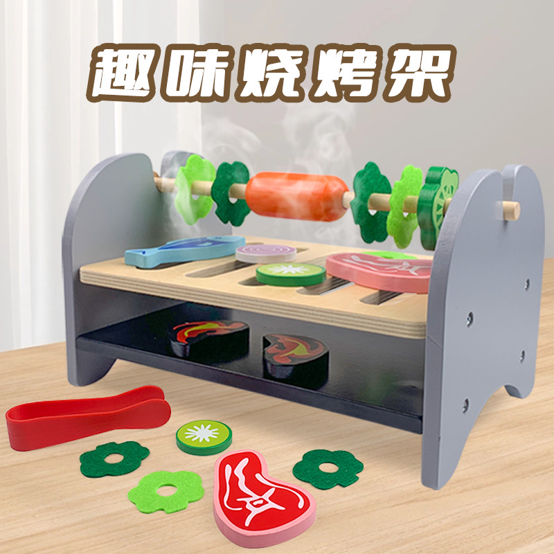 Simulación de madera barbacoa parrilla juego casa cocina traje interactivo juguete comida cadena música simulación Cocina