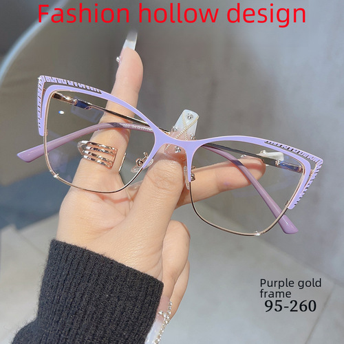 Cat glasses frame Western and Eastern simple make-up metal stainless steel hollow can match nearsighted women's flat glasses wholesale 95-260