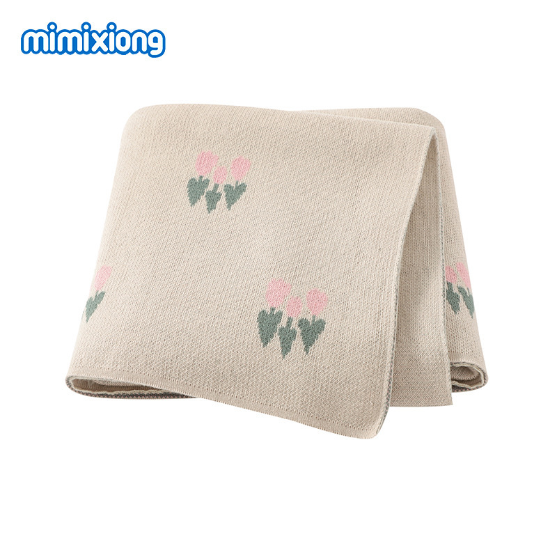 Ins venta caliente Amazon Europa y América nuevo bebé transfronterizo tejido tulipán jacquard manta bebé a prueba de viento