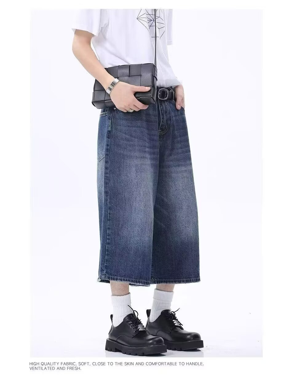 Pantaloncini in denim uomo vintage washed taglio largo diritto_voghion.com