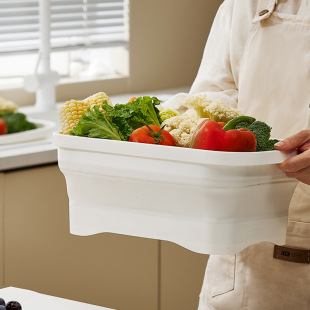Household Multi-functional Kitchen Food Grade Folding Vegetable Washing Basin Portable Outdoor Travel Vegetable Washing Fruit Storage Basket