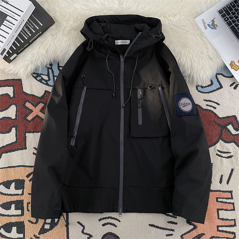Velcro Badge Jacket Men's Autumn Outdoor Windproof Waterproof Mountain Climbing Mountaineering Suit Loose All-match Jacket Coat Velcro Badge Jacket Men's Autumn Outdoor Windproof Waterproof Mountain Climbing Mountaineering Suit Loose All-match Jacket Coat