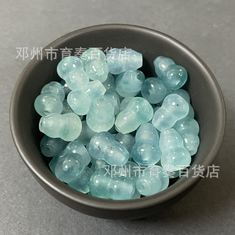 冰種飄花巴山翠立體通孔小葫蘆藍飄花水滴散珠DIY半成品瓔珞流蘇