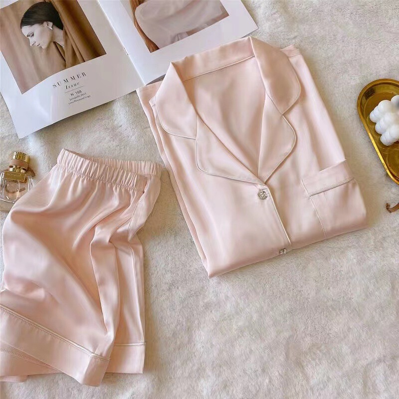 Summer new ice silk pajamas women's short sleeve thin Loose Women's silk cartoon home wear live hot suit