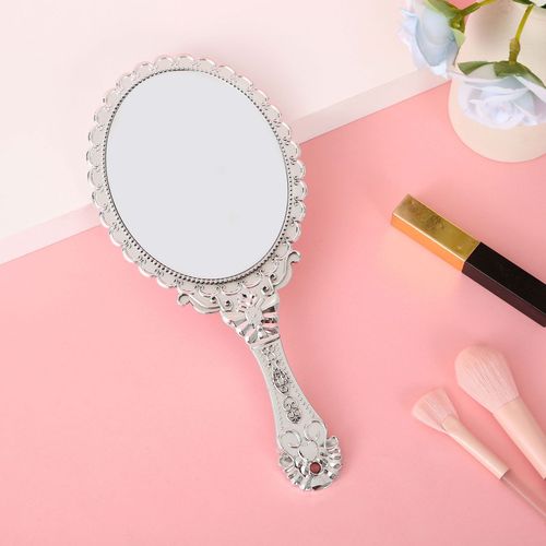 Ancient-style electroplated mirror, retro hand-held carved mirror, portable compact makeup mirror