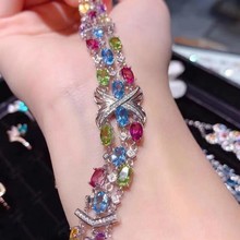 多宝手链 天然橄榄石 石榴石 透辉石 黄晶 紫晶 托帕石 925银批发